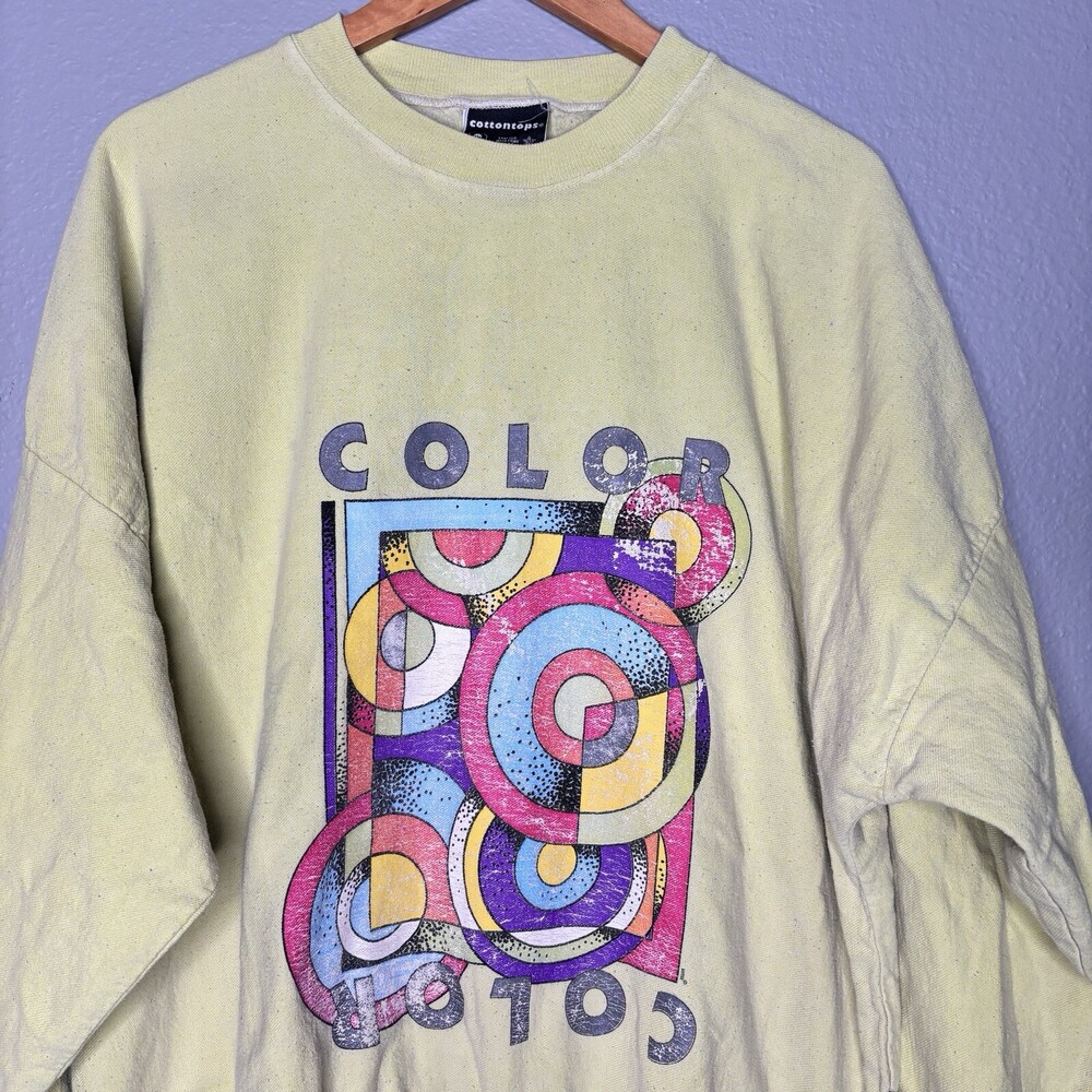 Vintage Cottontops Crewneck SizeXL/XXL Sweater Yellow Abstract Art Colorful